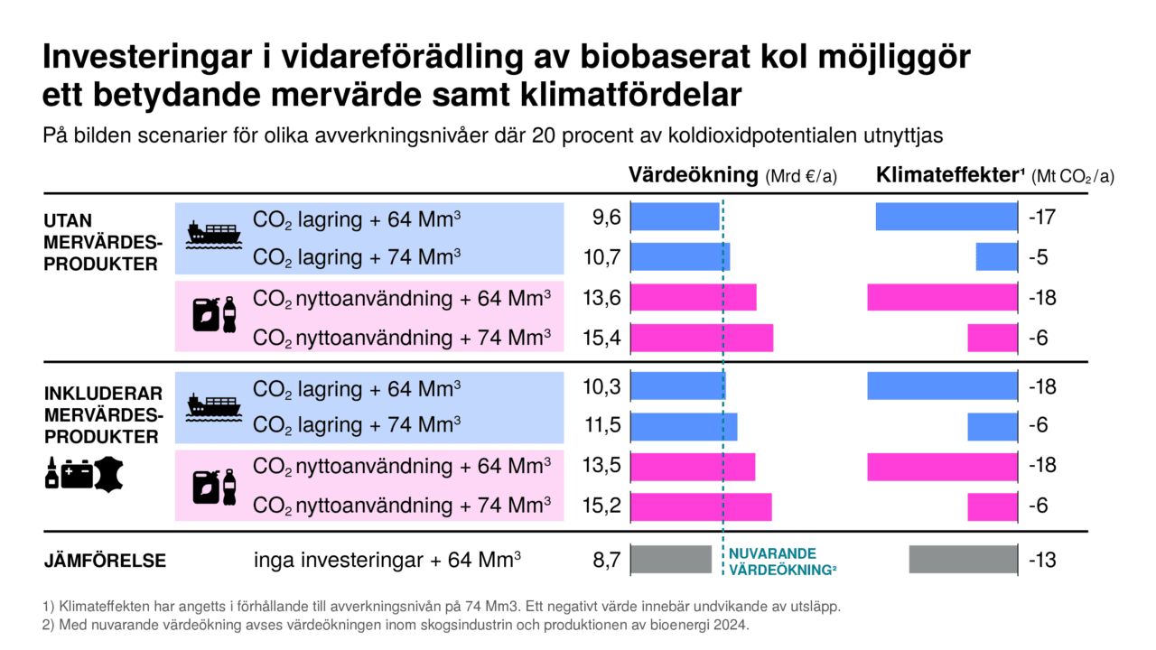Investeringar i vidareförädling av biobaserat kol möjliggör ett betydande mervärde samt klimatfördelar